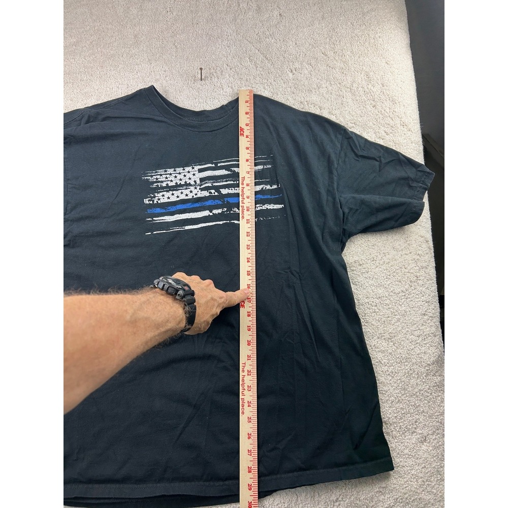 Thin Blue Line American Flag Shirt Mens 2XL Black Patriotic Police Support Tee‎ - Picture 6 of 11